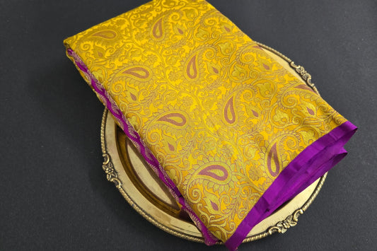 Golden Yellow/Purple Bridal Kanjivaram Silk Saree by Tharakaram PSTK04053
