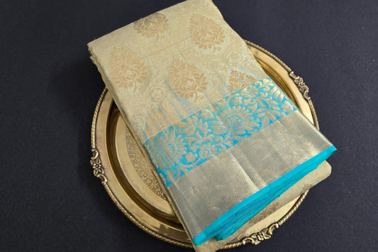 Bridal Beige Kanjivaram Silk Saree by Tharakaram PSTK04054