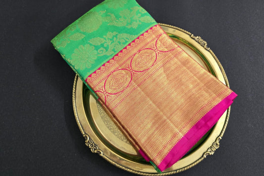 Bluish Green Kanjivaram Silk Saree by Tharakaram PSTK04062