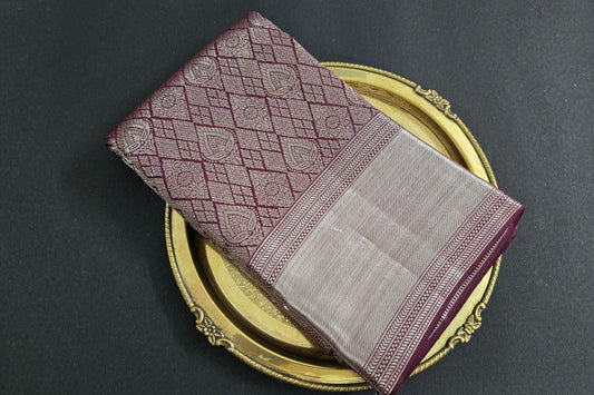 Deep Brown with Silver Zari Kanjivaram Silk Saree by Tharakaram PSTK04065