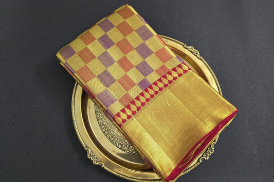 Multi-color Checks Kanjivaram Silk Saree by Tharakaram PSTK04071