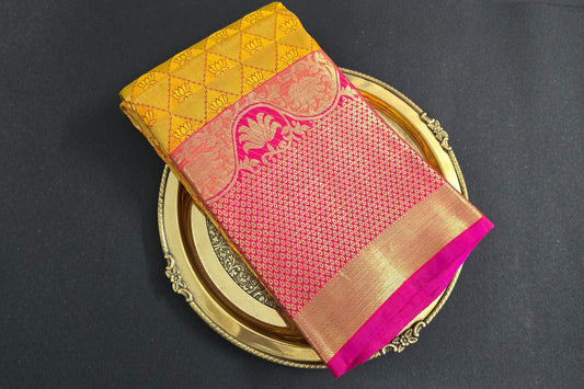 Golden Yellow Kanjivaram Silk Saree by Tharakaram PSTK04073