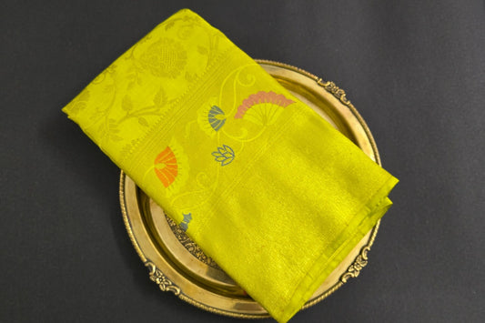 Fluorescent Green Bordersless Kanjivaram Silk Saree by Tharakaram PSTK04100