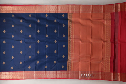 Navy Blue Soft Silk Saree paloo