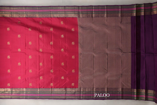 Bright Rani Pink Soft Silk Saree paloo
