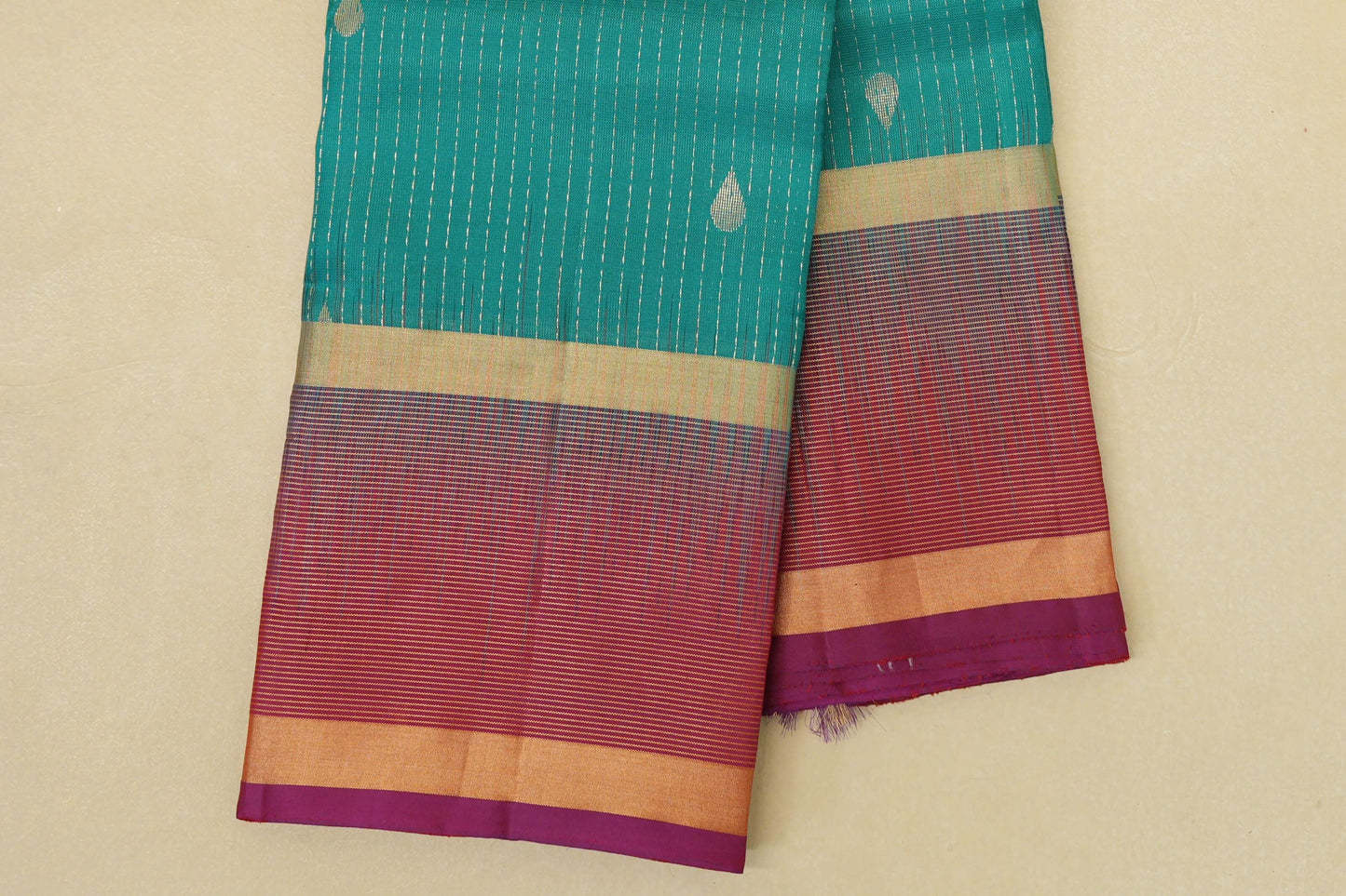Aqua Green Light Weight Kanjivaram Silk Saree border zoom