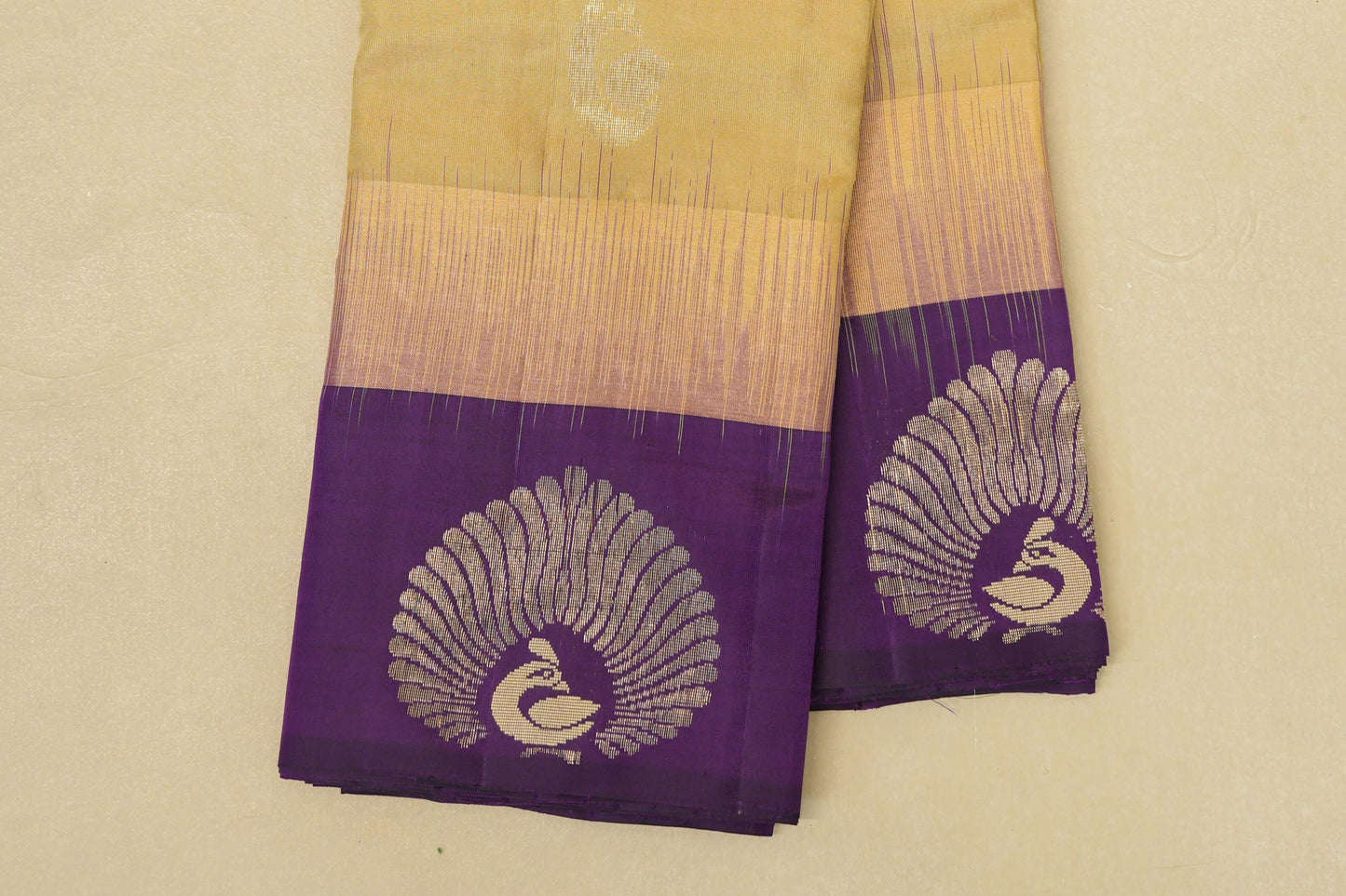 Sandal Beige Light Weight Kanjivaram Silk Saree border zoom