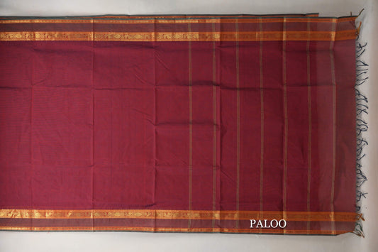 Dual Tone of Red & Blue Grey Vegan Silk Cotton Saree by Shreenivas Silks paloo