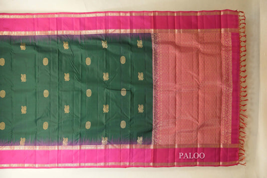 Dark Bottle Green Light Weight Kanjivaram Silk Saree paloo