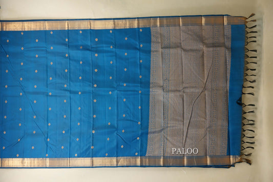 Peacock Blue Light Weight Kanjivaram Silk Saree paloo