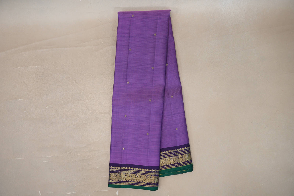 Lavender Purple with deep purple Vintage Kanjivaram Silk Saree by Shreenivas Silks
