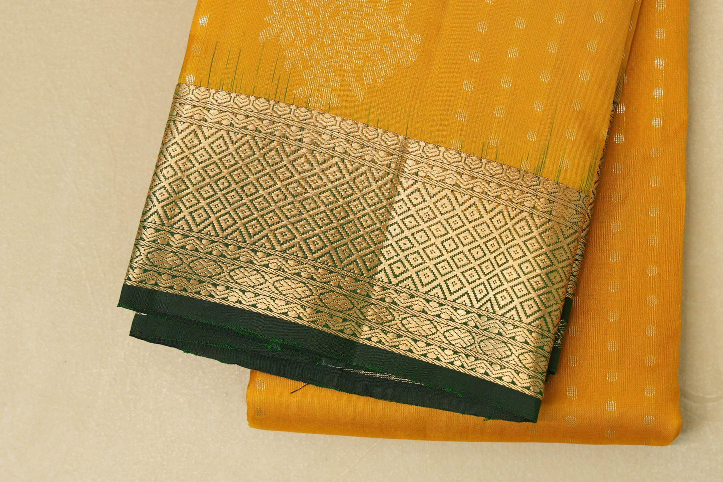 Mango Yellow Light Weight Kanjivaram Silk Saree border zoom
