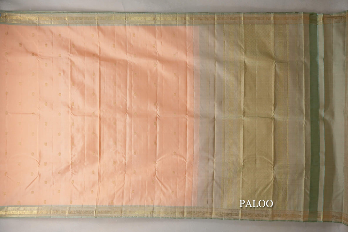 Light orange with Elaichi Green Vintage Kanjivaram Silk Saree by Shreenivas Silks PSSR0110011