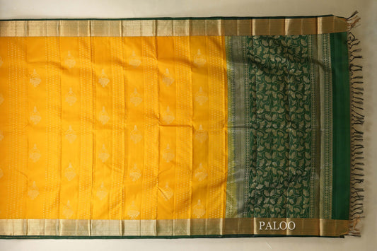 Mango Yellow Light Weight Kanjivaram Silk Saree paloo