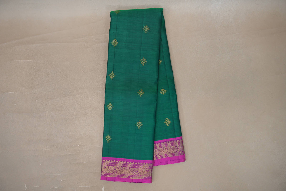 Dual Tone of Green & Blue Vintage Kanjivaram Silk Saree by Shreenivas Silks