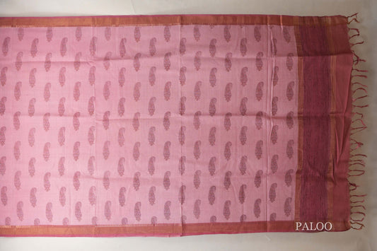 Onion pink with Deep onion pink Borders Tussar silk saree paloo
