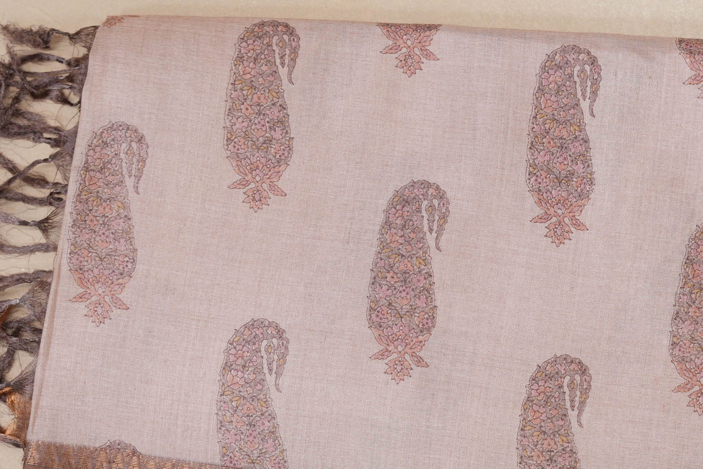 Blush pink with Dusty mauve Borders Bhagalpur Tussar silk saree body