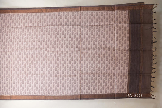 Pastel pink with Coffee brown Borders Tussar silk saree paloo
