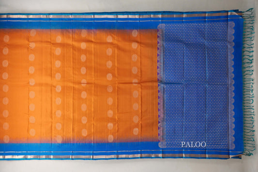 Burnt Orange Light Weight Kanchipuram Silk Saree paloo