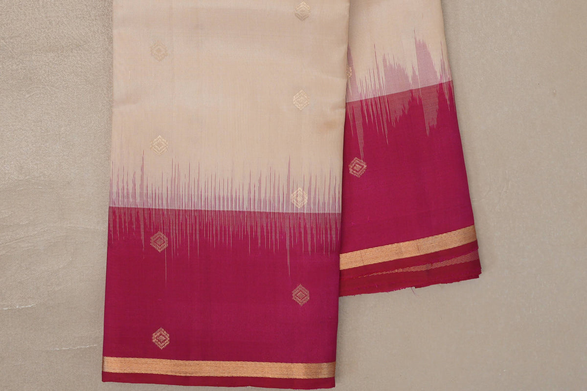 Cream Beige with Rani Pink Borders Light Weight Kanchipuram Silk Saree by Shreenivas Silks PSSR0110021
