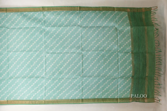 Light green with leaf green borders Tussar silk saree paloo