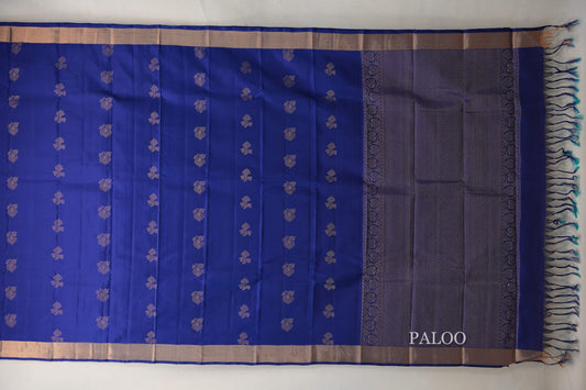 Deep Blue Light Weight Kanchipuram Silk Saree paloo