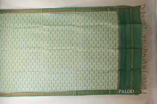 Pastel green with leaf green borders Bhagalpur Tussar silk saree paloo