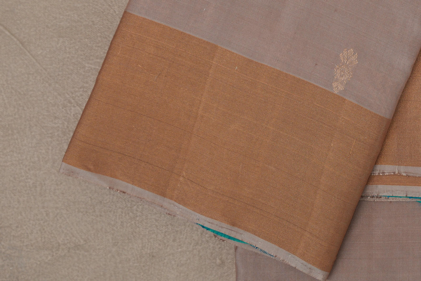 Dark Beige with Aqua Green Borders Light Weight Kanchipuram Silk Saree by Shreenivas Silks PSSR0110025