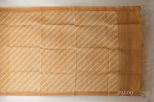 Mustard yellow with Metallic gold borders Tussar silk saree paloo