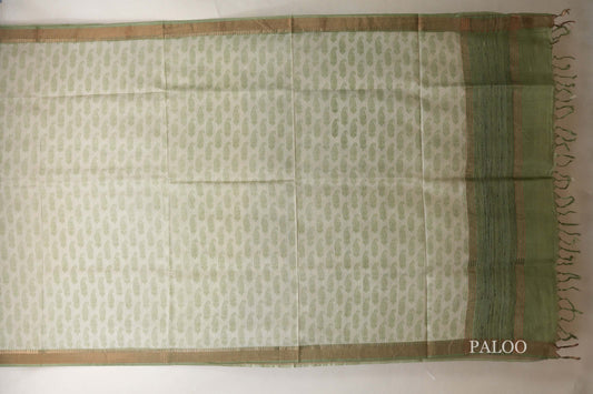 Pastel Sage Green with Sage Green borders Tussar silk saree paloo