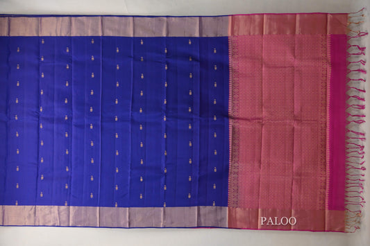 Deep Blue Light Weight Kanchipuram Silk Saree paloo