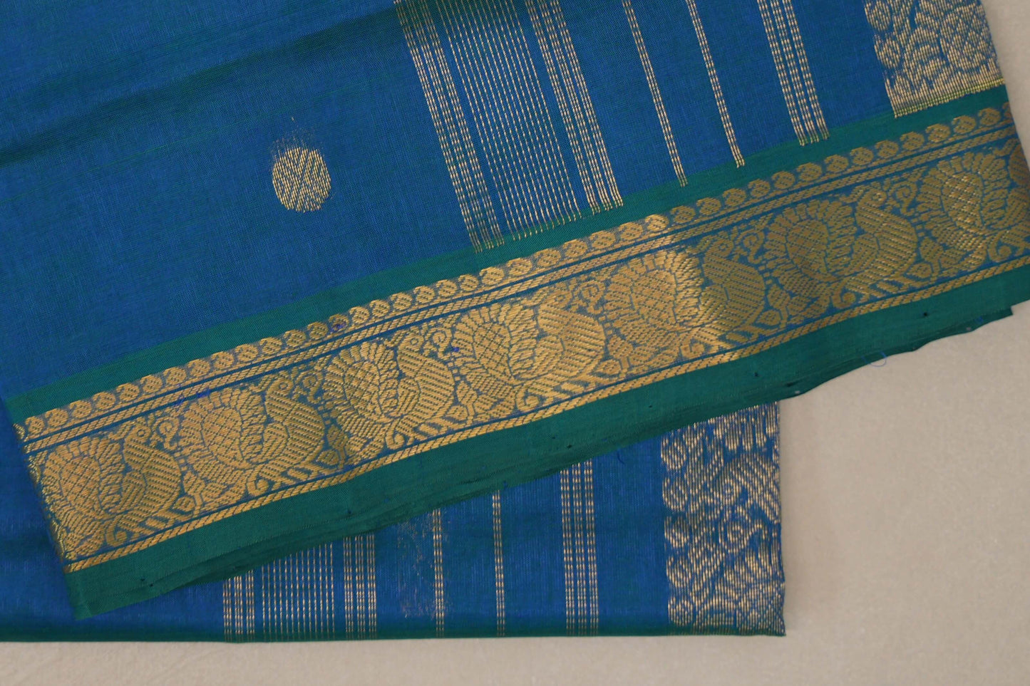 Peacock Blue Vegan Silk Cotton Saree by Shreenivas Silks PSSR0110032