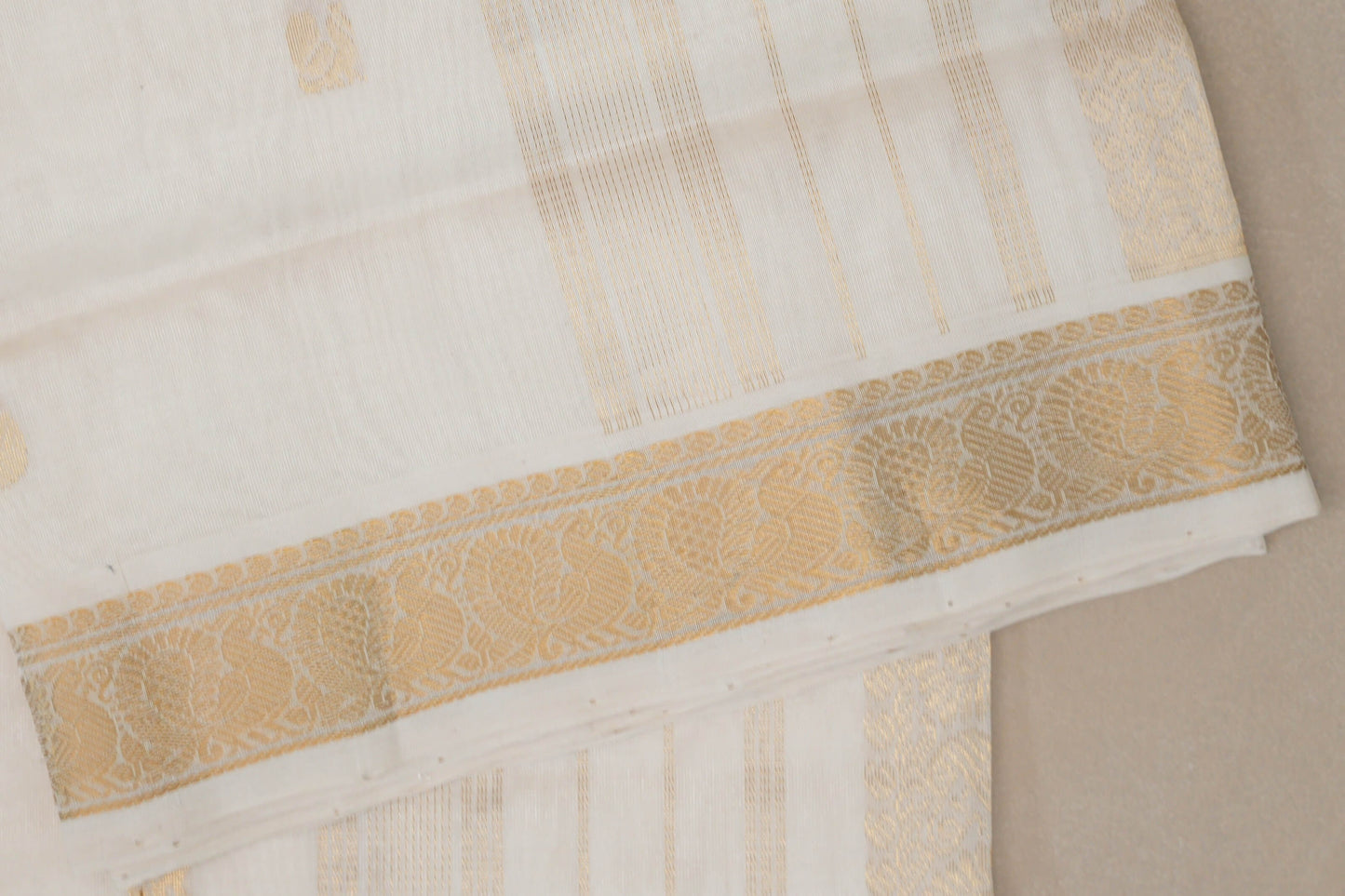 Cream Vegan Silk Cotton Saree by Shreenivas Silks PSSR0110037