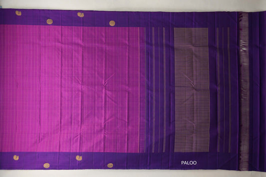 Magenta with Purple border Vintage Kanjivaram Silk Saree paloo
