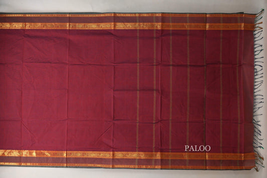 Dual Tone of Red and Blue Grey Vegan Silk Cotton Saree paloo