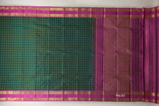 Bottle Green with magenta border Vintage Kanjivaram Silk Saree by Shreenivas Silks paloo