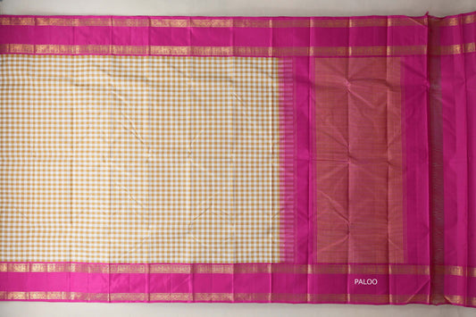 Multicolor with Dark Pink border Vintage Kanjivaram Silk Saree paloo
