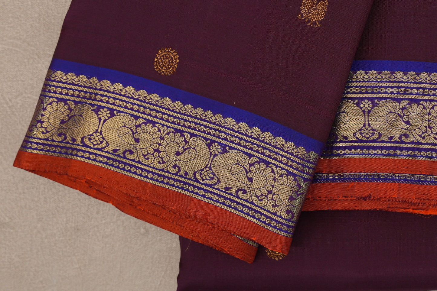 Deep Wine Vintage Kanjivaram Silk Saree border zoom