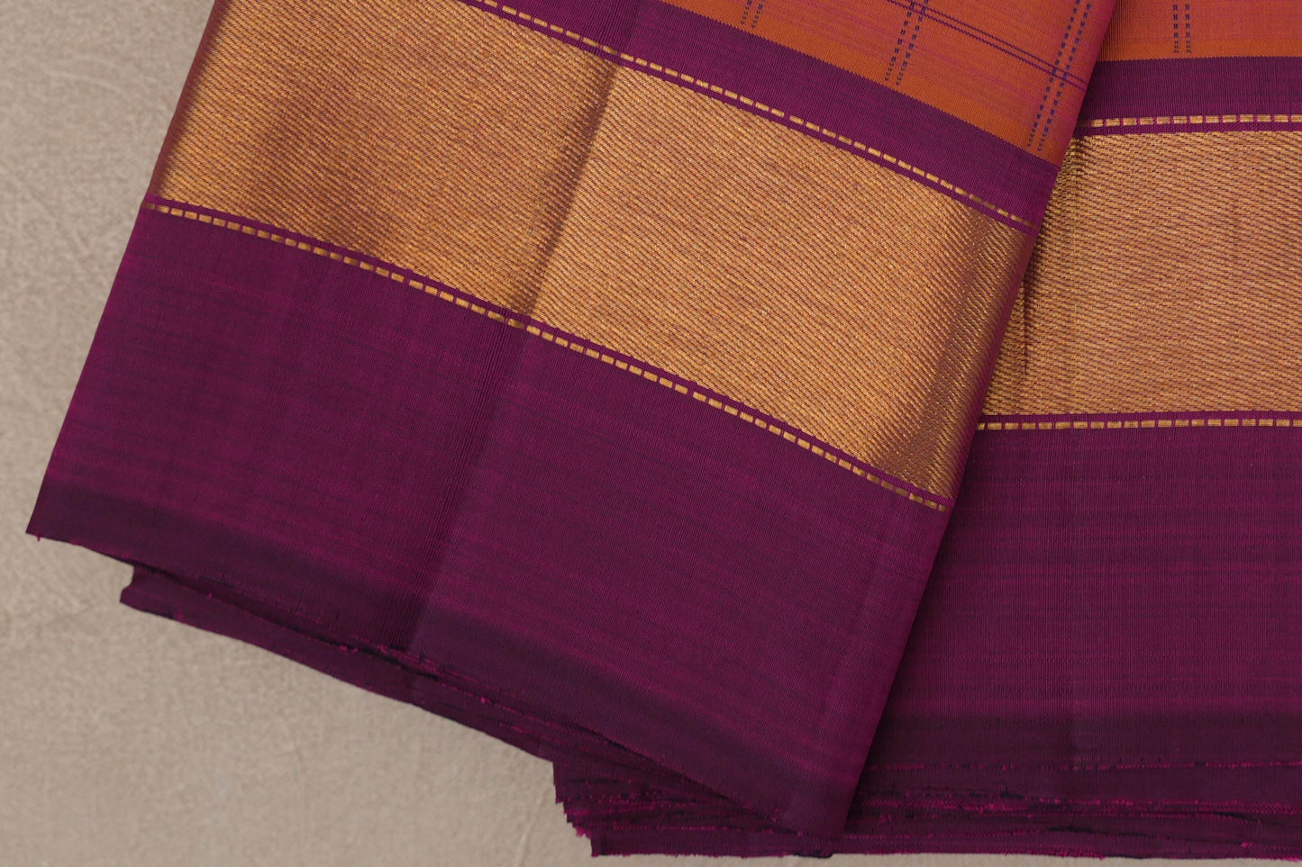 Dual Tone of Mustard and Pink Vintage Kanjivaram Silk Saree borrder zoom