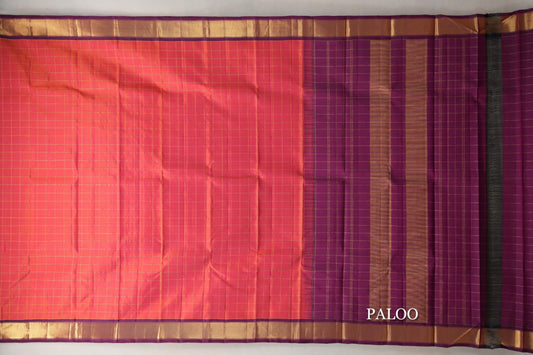 Dual Tone of Orange and Pink Vintage Kanjivaram Silk Saree paloo