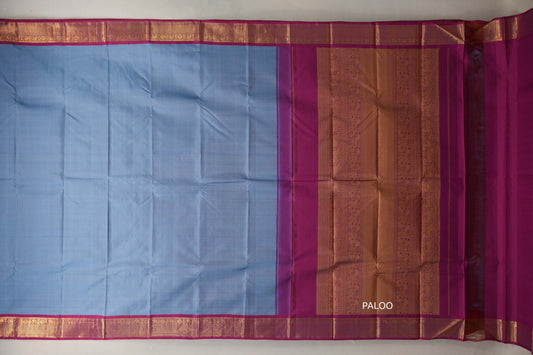 Grey with Reddish pink border Vintage Kanjivaram Silk Saree paloo