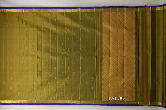 Olive Green Vintage Kanjivaram Silk Saree paloo