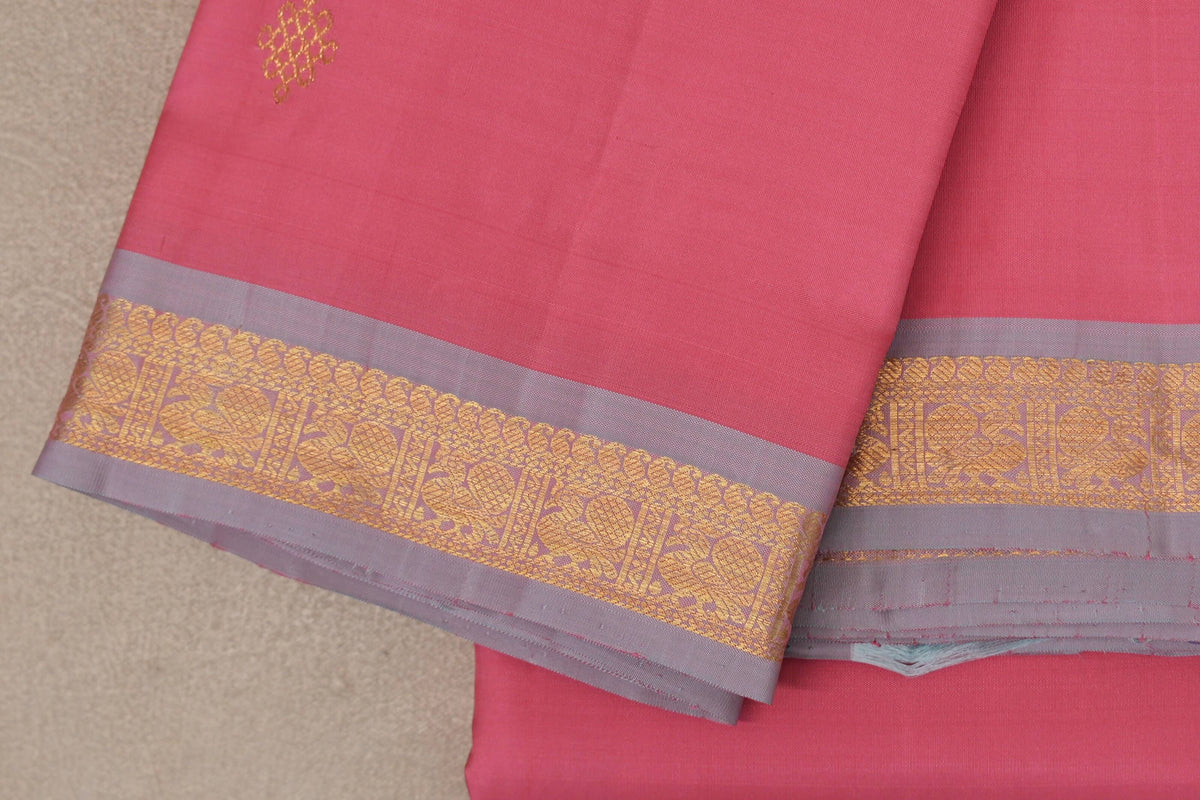 Rose Pink Vintage Kanjivaram Silk Saree border zoom