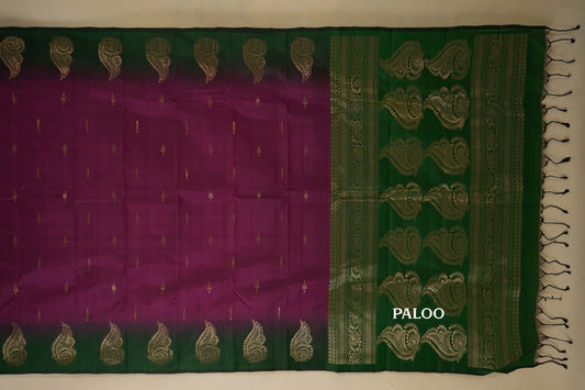 Magenta with Green Borders Light weight Kanjivaram Saree by Shreenivas Silks PSSR017830