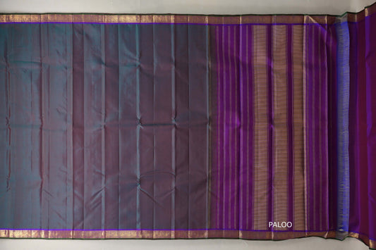 Peacock Green with purple border Vintage Kanjivaram Silk Saree by Shreenivas Silks paloo