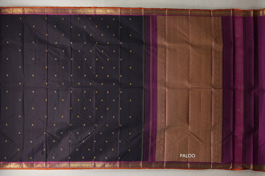 Black with Magenta border Vintage Kanjivaram Silk Saree paloo