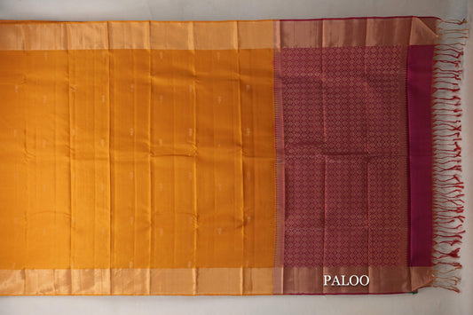 Mustard Orange Light Weight Kanchipuram Silk Saree paloo