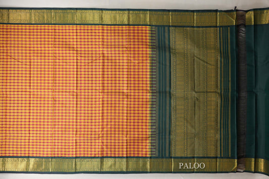 Multi Color with Bottle Green Borders Vintage Kanjivaram Silk Saree by Shreenivas Silks PSSR018884 - Parisera