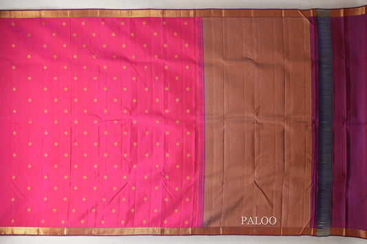 Pink with Purple Borders Plant Based Kanjivaram Silk Saree by Shreenivas Silks PSSR018886 - Parisera