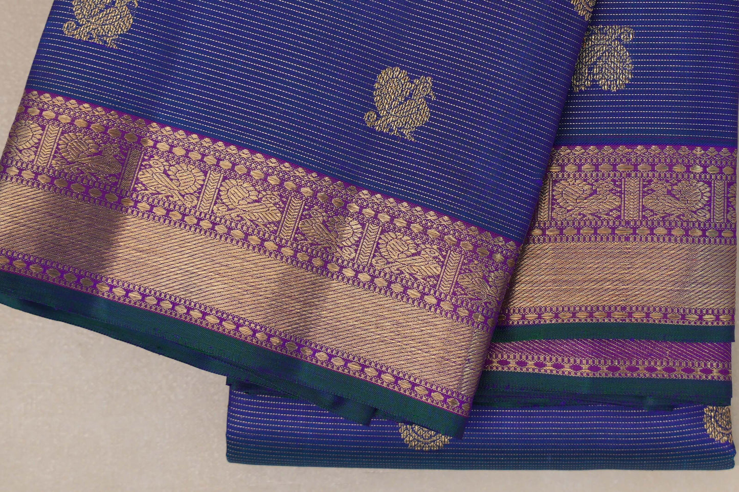 Peacock Blue Heirloom Kanjivaram Silk Saree border zoom